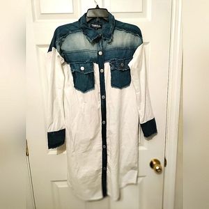 Demin Color block Korean Style Dress